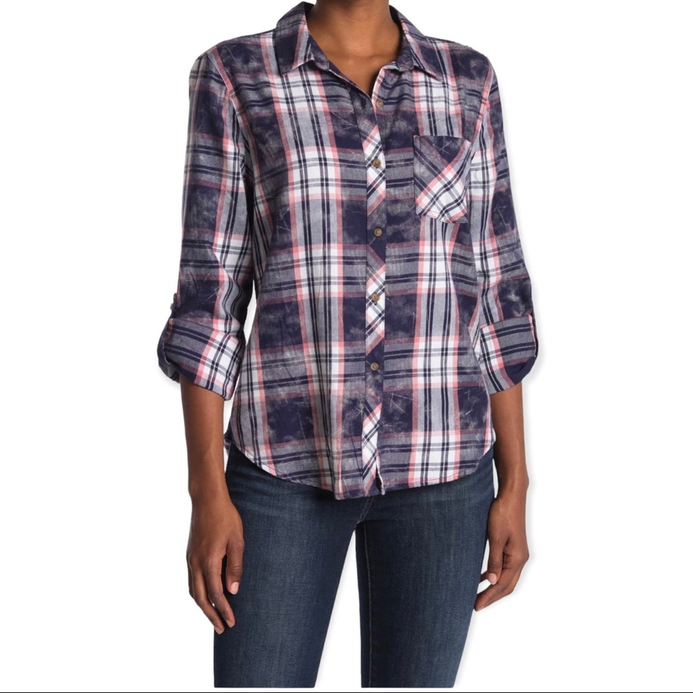 Como “Vintage” Acid Wash Plaid Shirt